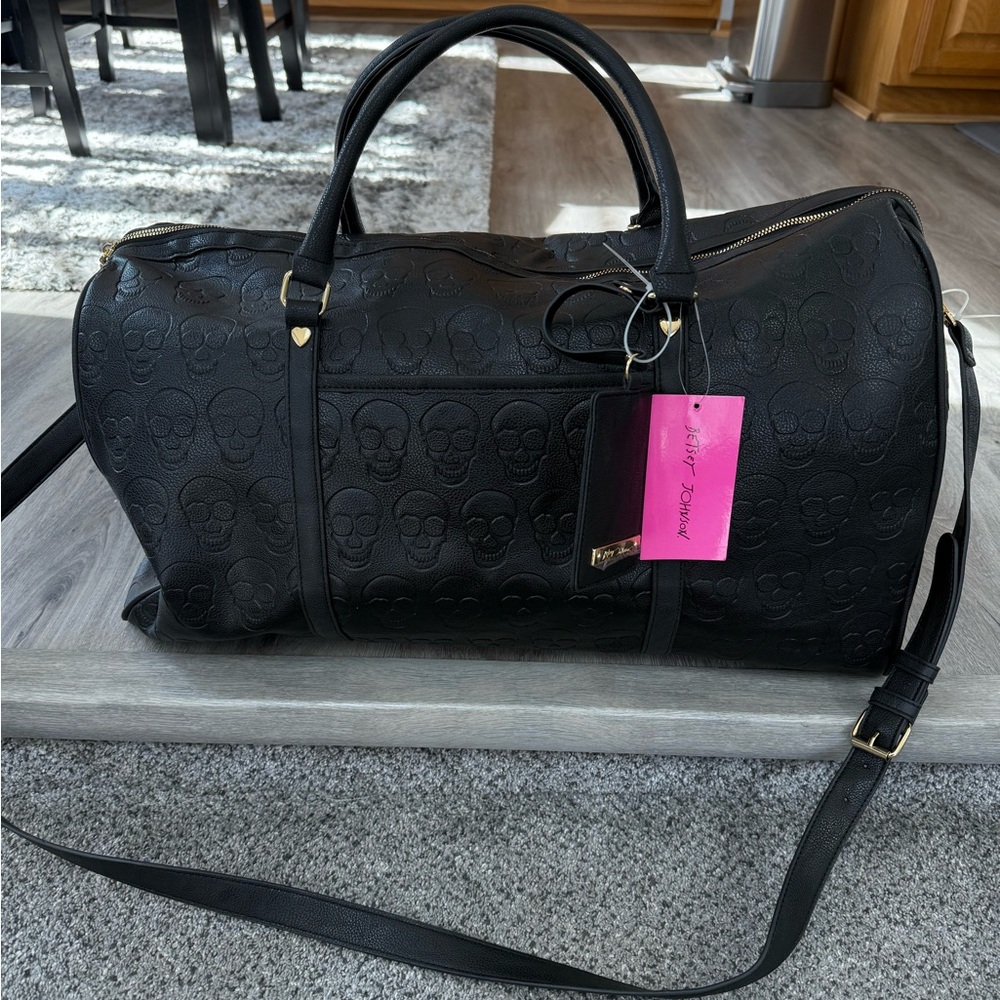 Betsey Johnson Black Skull Embossed Weekender Overnight Travel Bag